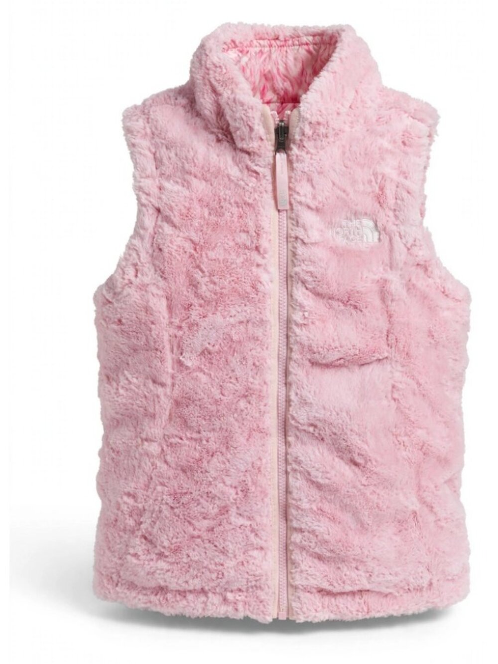 The North Face Girls Reversible Mossbud Vest Pink Faux Fur Quilted XS 6